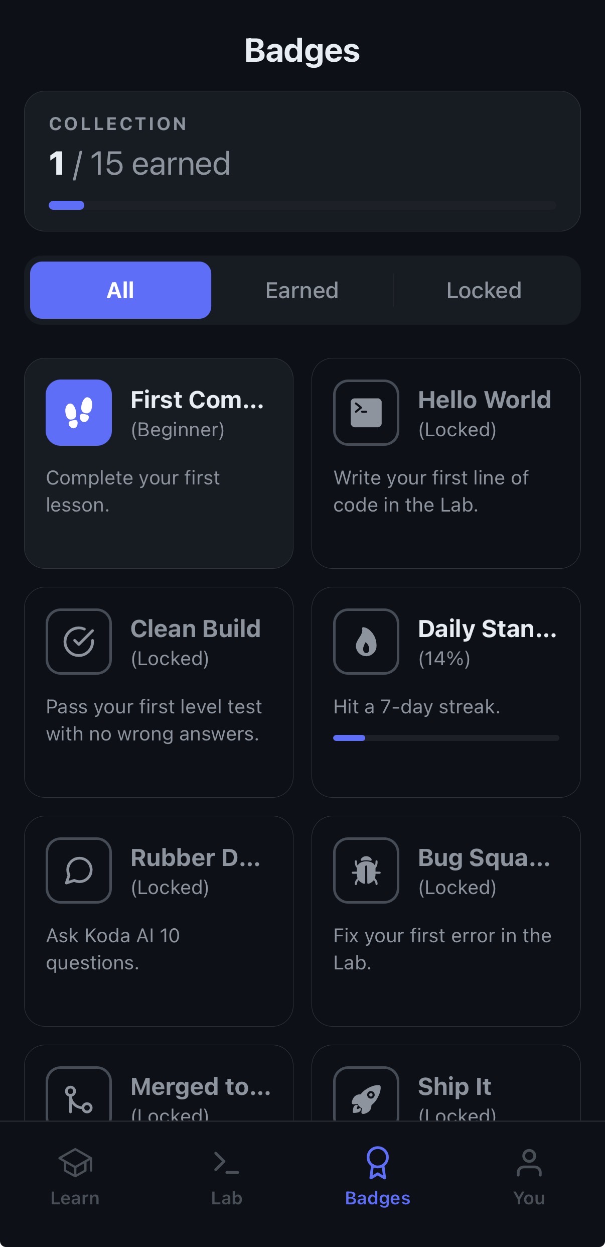 Koda — Milestones that mean you got better.
