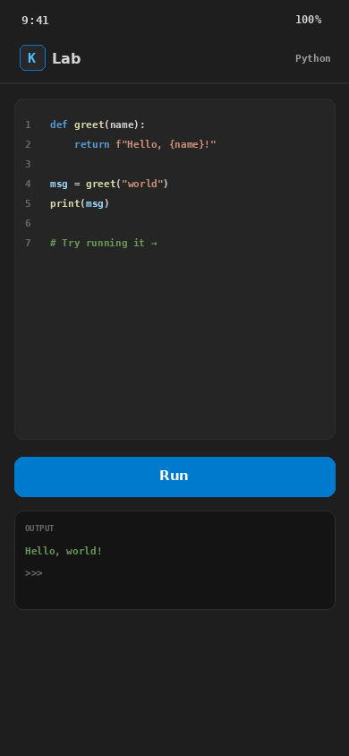Koda code editor running Python on iPhone