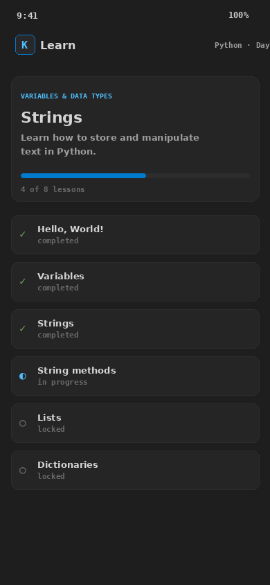 Koda app — Lessons