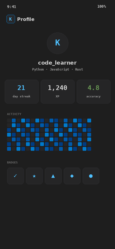 Koda app — Streaks & XP